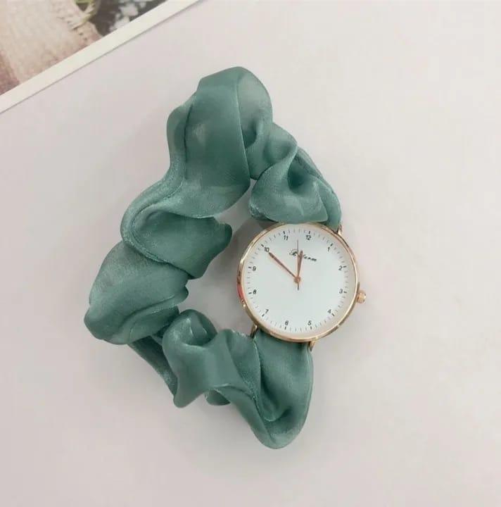 Women's Elegant Scrunchie Style Watch – Fashionable Hairband Wristwatch